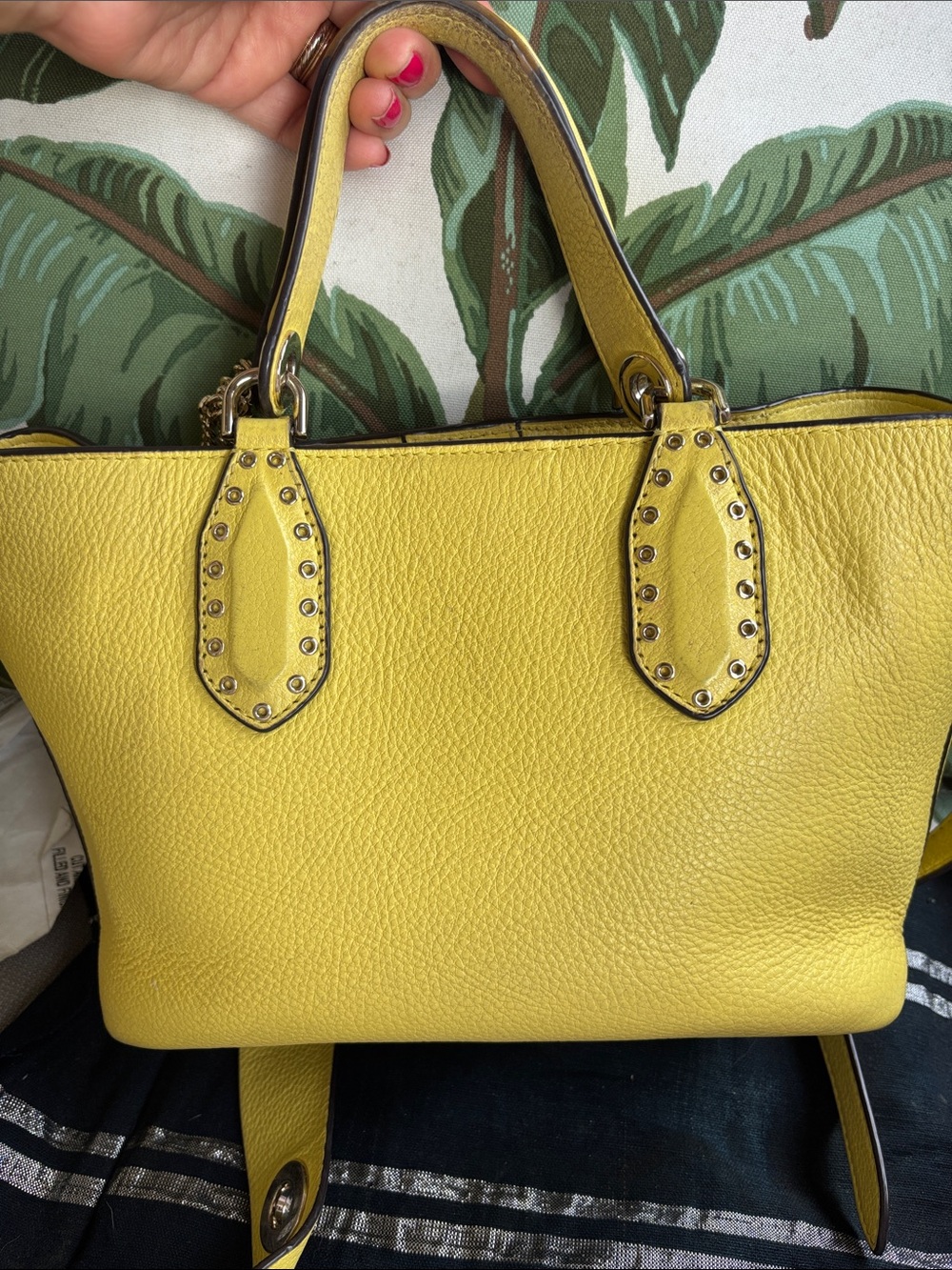 Michael Kors Yellow Pebbled Leather Satchel with Tassel Charm - Picture 5 of 10